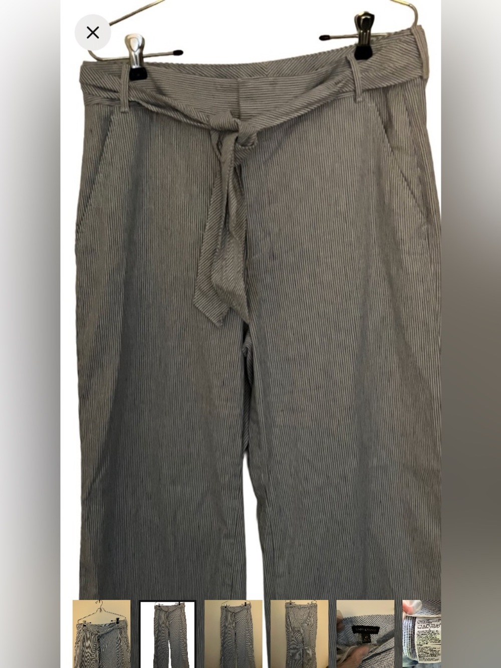 LIKE NEW! BANANA REPUBLIC BLUE PINSTRIPE WIDE-LEG TIE WAIST LINEN  PANTS SIZE 12